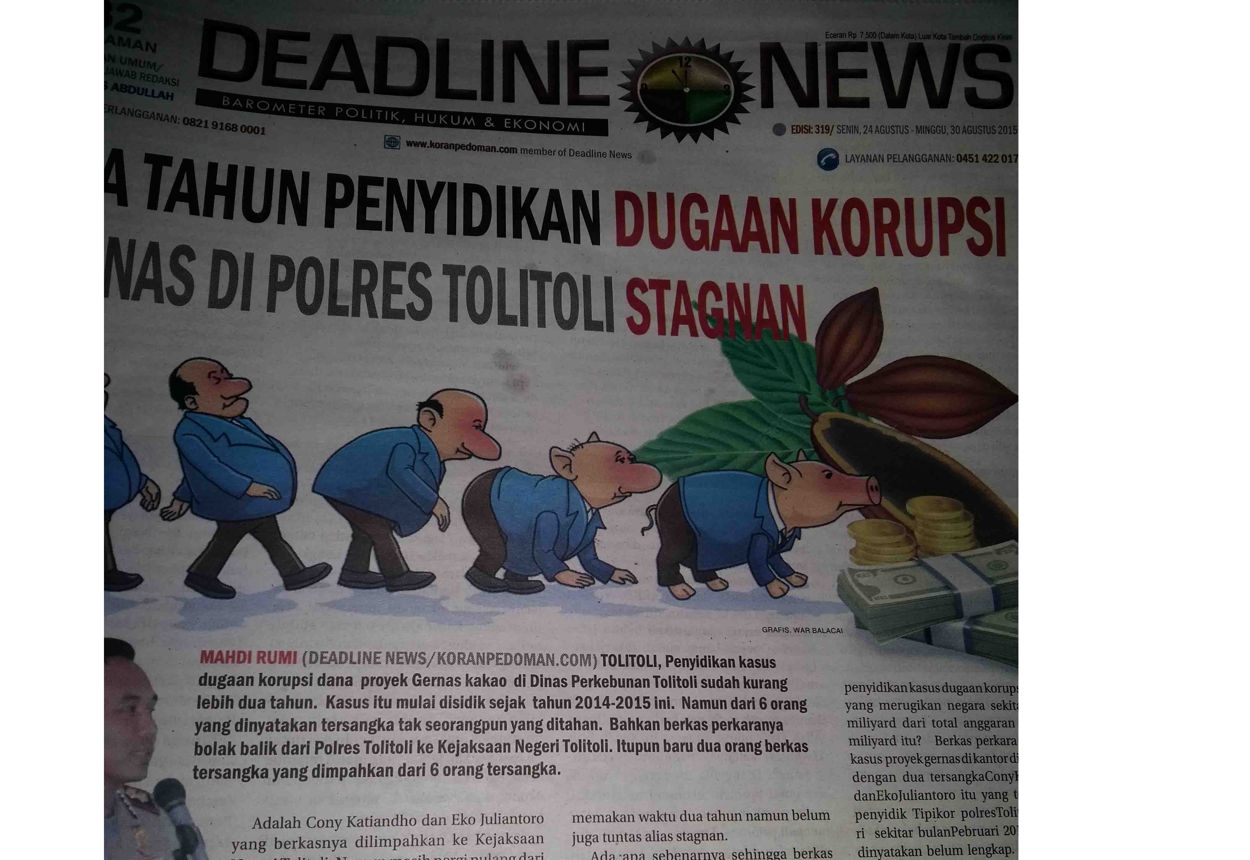 Dua Tahun Penyidikan Dugaan Korupsi Gernas di Polres Tolitoli Stagnan