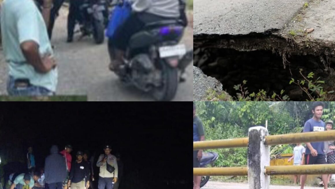 Masyarakat Gunakan Batang Kelapa di Ex Jembatan Ambruk