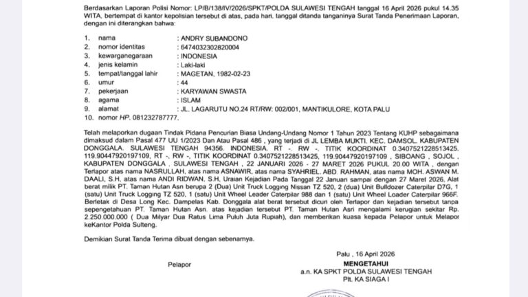 Andi Ridwan Dilapor ke Polda Dugaan Pencurian dan Penjualan Alat Berat